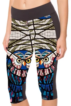 

summer hot-selling digital printing owl high-waist7-point s women's pants leggings