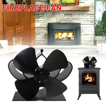 

Designed 4 Blades Fireplace Fan Black Eco Friendly Mini Heat Powered Stove Fan For Fireplace Efficient Heat Distribution