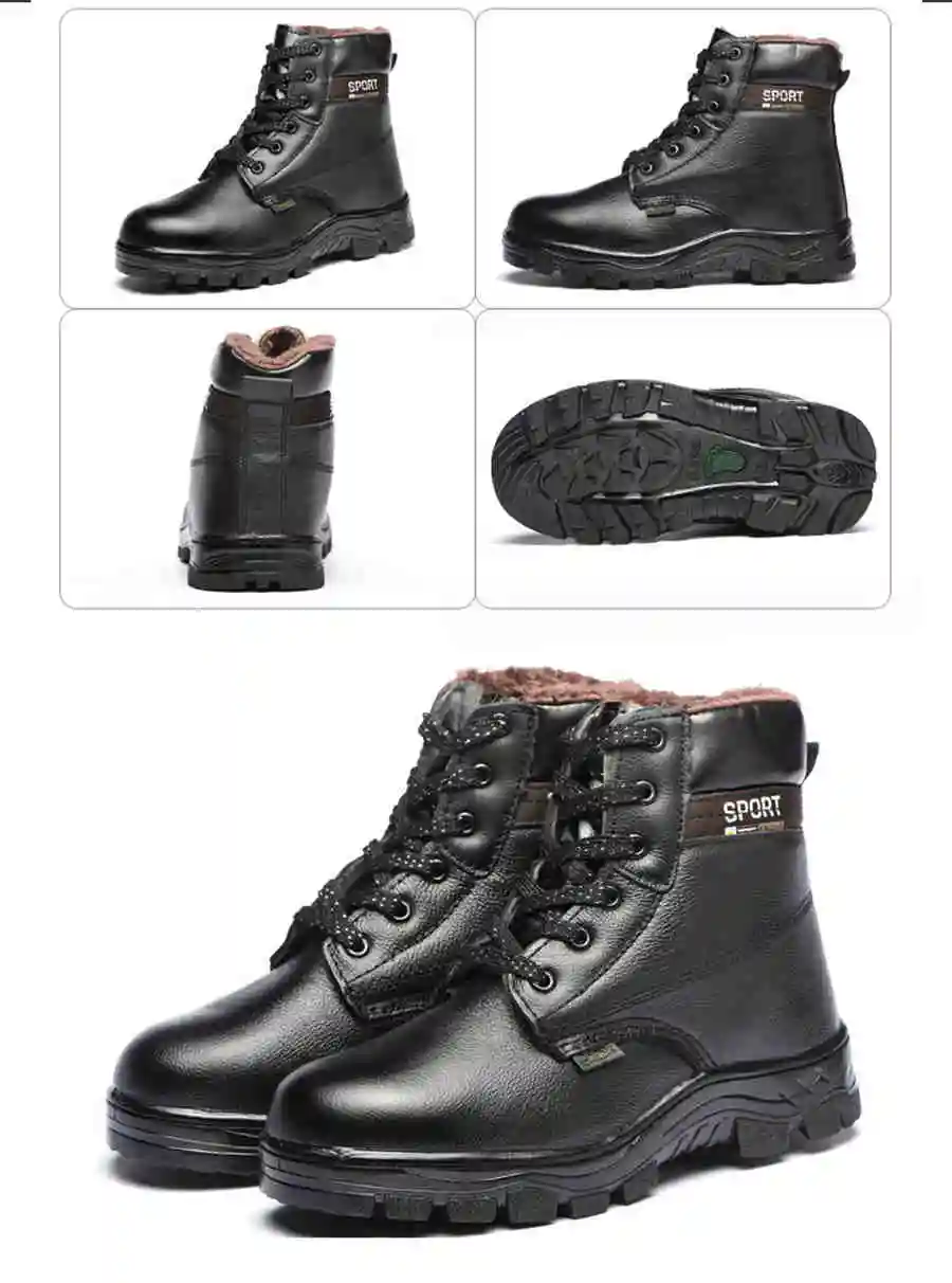 Мужская обувь зимние рабочие ботинки из натуральной кожи со стальным носком, на шнуровке, с защитой от проколов, большие размеры, безопасные ботинки со стальным носком