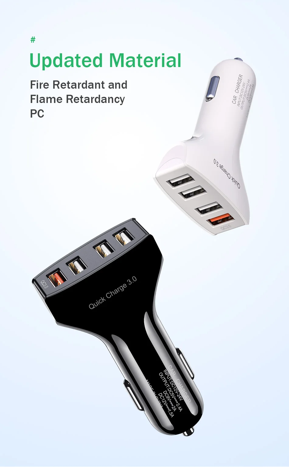 YKZ USB Автомобильное зарядное устройство QC3.0 Quick Charge 3,0 адаптер для samsung Xiaomi 2.4A Max 4USB порты быстрое автомобильное зарядное устройство для