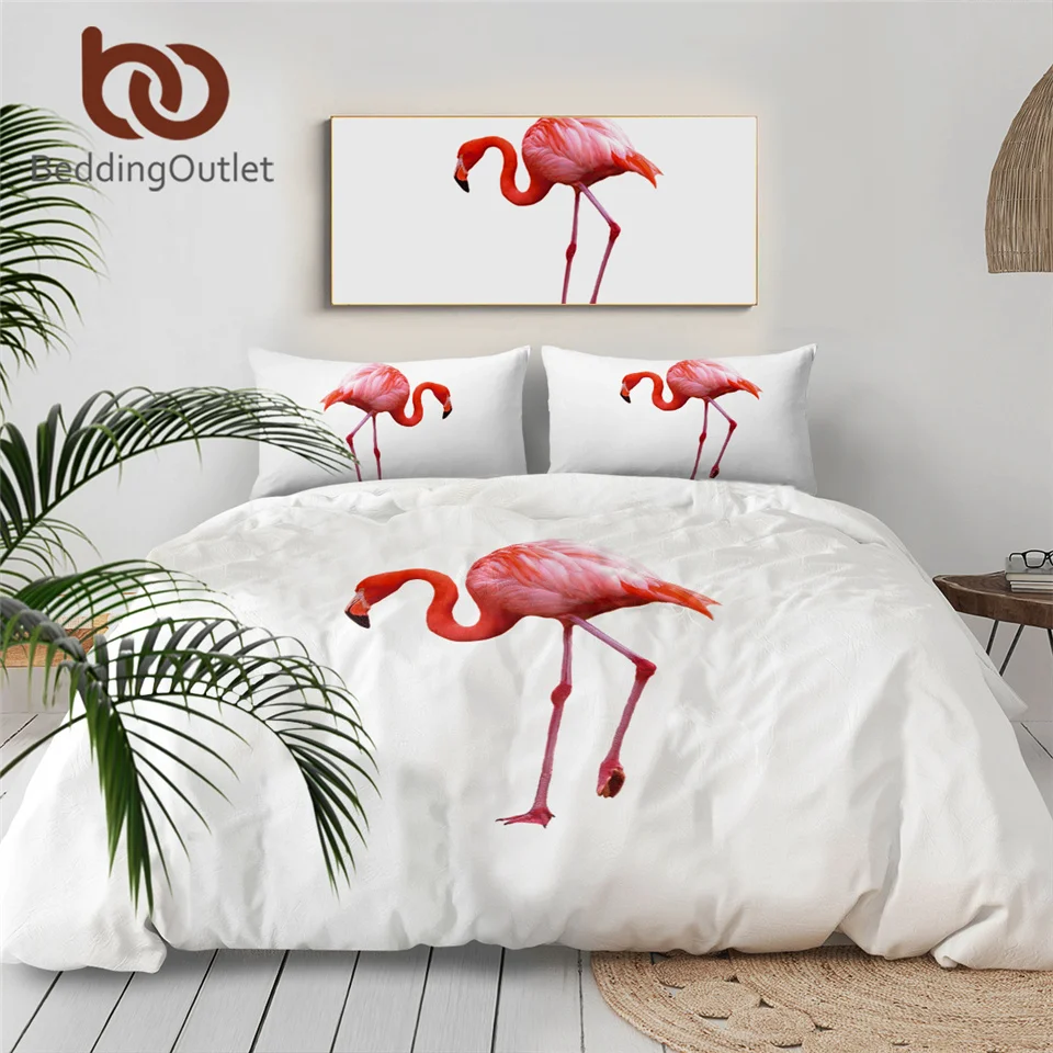 BeddingOutlet Розовый фламинго белый пододеяльник комплект с животным принтом птица Постельное белье King милые девушки покрывало комплект из 3