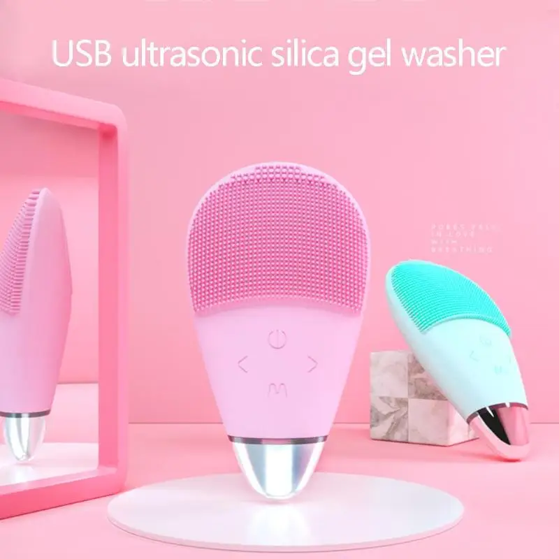 2 in 1 Waterproof USB Ultrasonic Vibration Silicone Facial Cleaner Brush