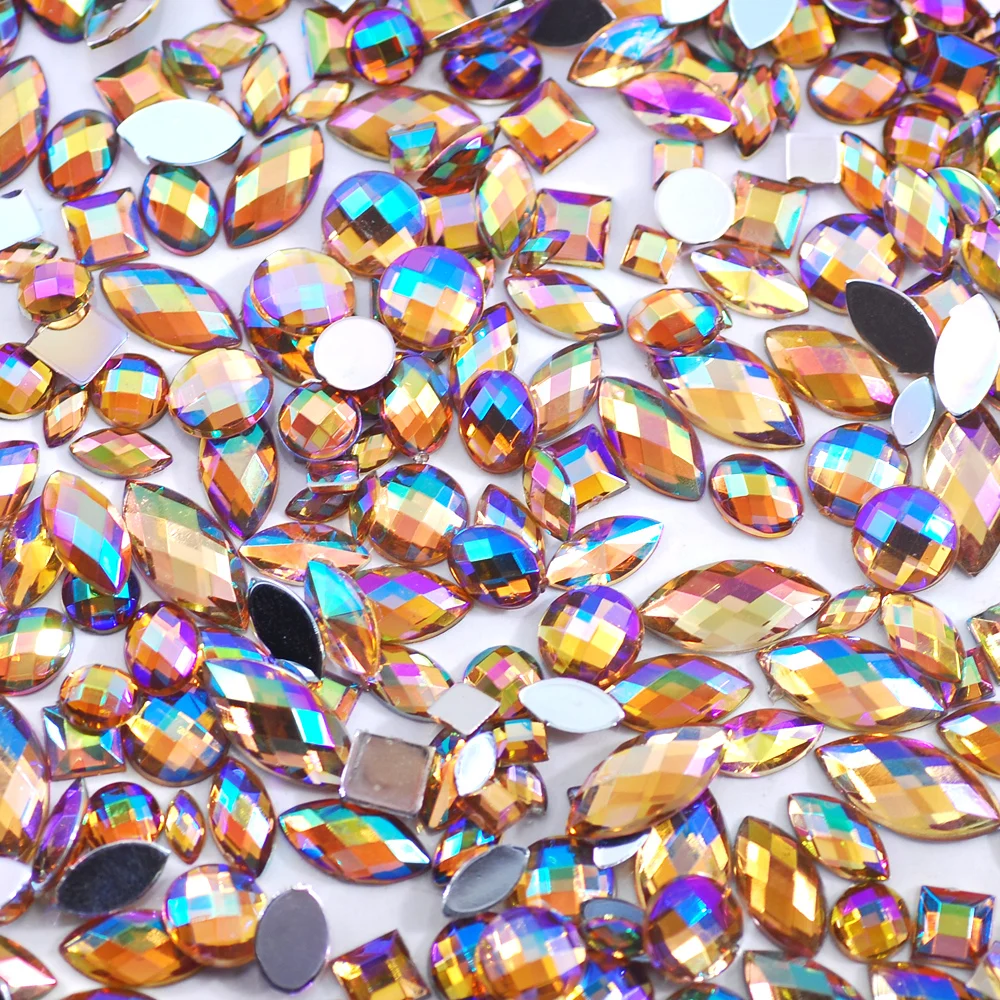 Sky Blue Glitter AB Nail Art Crystal Rhinestones - 300Pcs Mixed Shape Flat Back 3D Decoration Stones