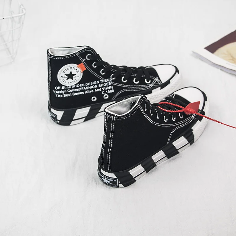

Emperor Step yuanjian Hight-top MEN'S Shoes Black And White Mandarin Duck Checkerboard Shoes 2019 New Style Popular Anti-slip Hi