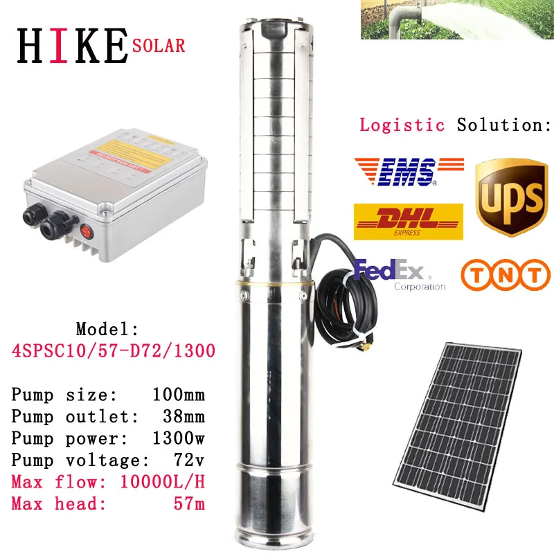 

Походное солнечное оборудование 2HP, Солнечный водяной насос с охлаждением и контроллером функции MPPT для сельского хозяйства 4SPSC10/57-D72/1300