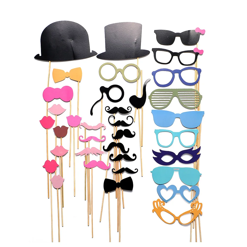 36PCS New Masks Photo Glasses Props Mustache On A Stick Wedding Birthday Party