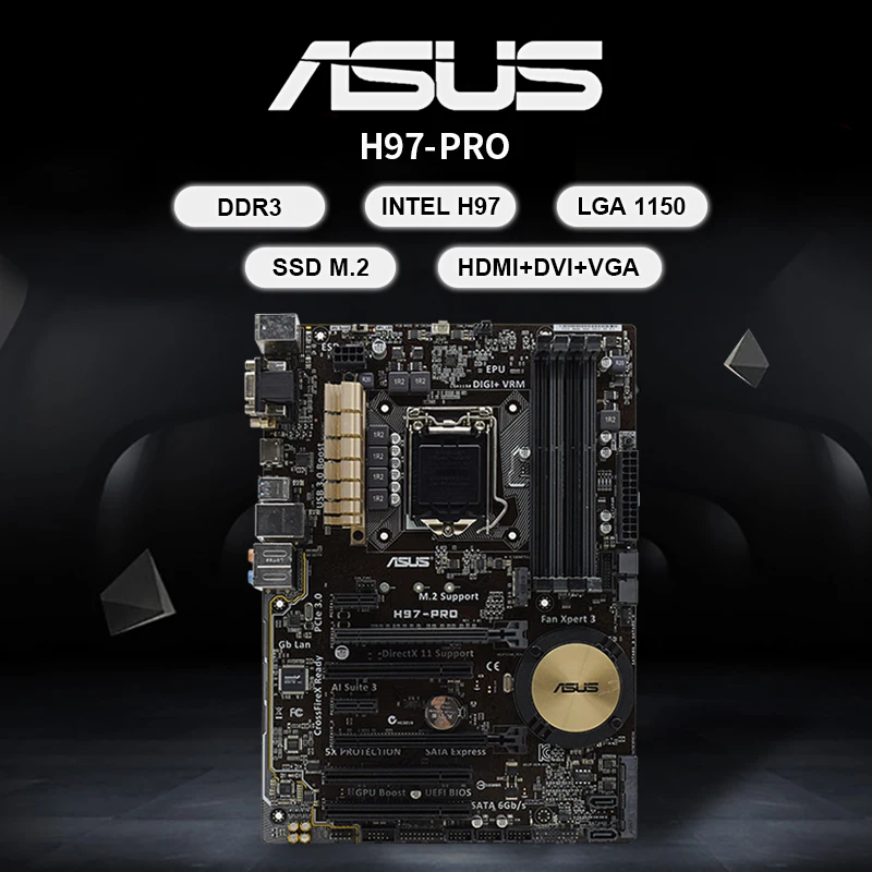Материнская плата ASUS H97-PRO LGA 1150 DDR3 RAM 32GB Intel H97 для Core i3-4150T системная PCI-E 3 0 M.2 SATA USB3.0 ATX