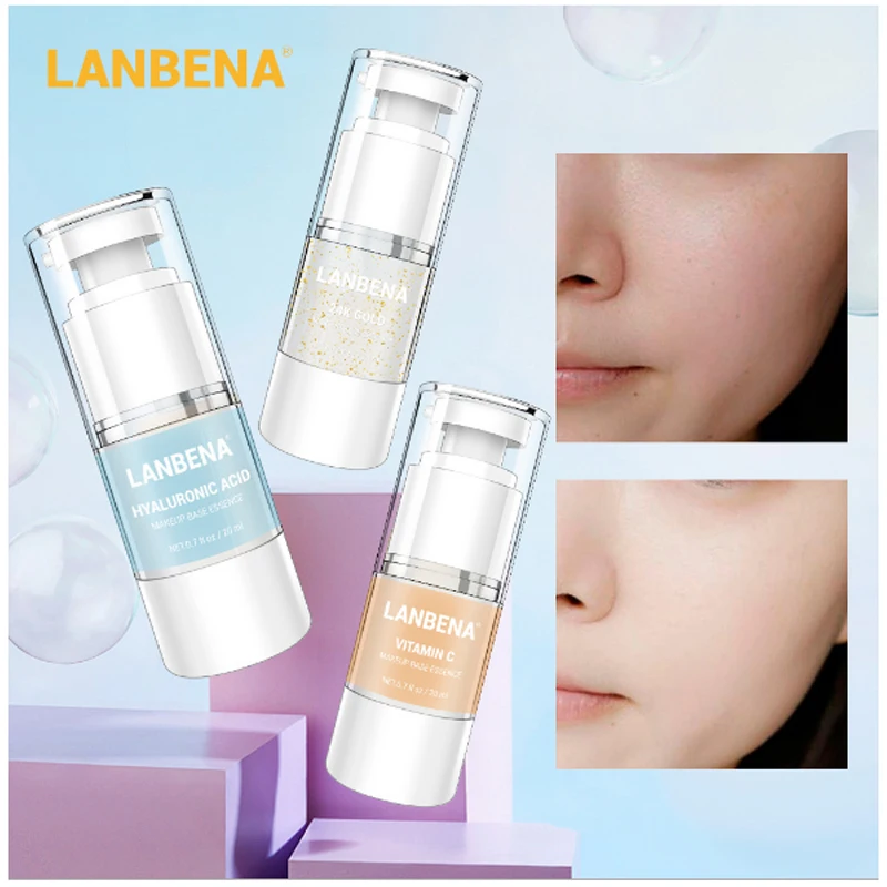 LANBENA Face Primer Makeup Base Essence Serum Hyaluronic Acid VC 24K Gold Moisturizing Pore Concealer Pores Shrink Brighten Skin