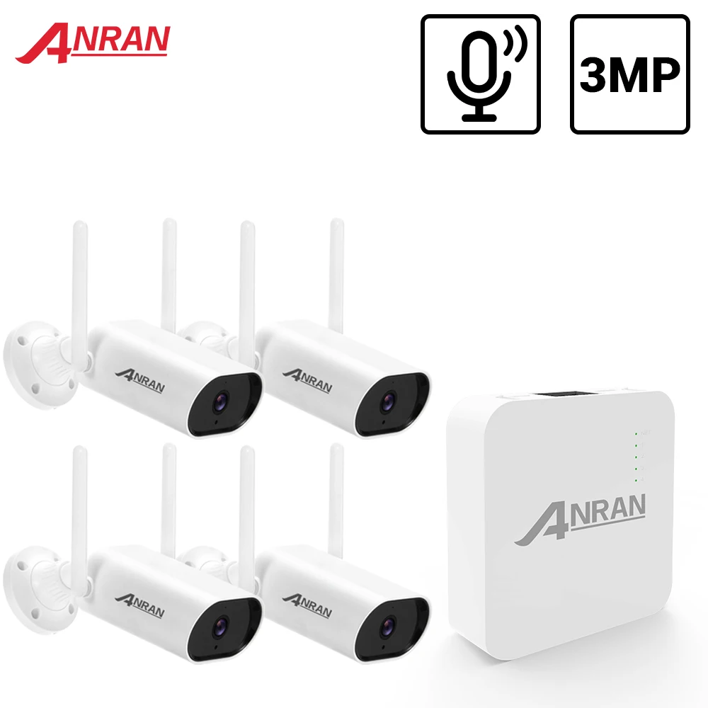 ANRAN-Mini Kit de videovigilancia de 3MP, sistema de grabación de Audio CCTV, impermeable, Conector de cámaras IP inalámbrico para exteriores y visión nocturna de juego