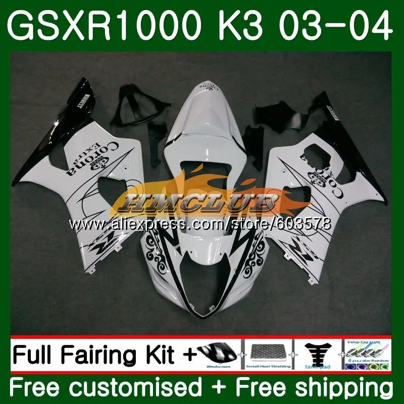 Корпус для SUZUKI GSXR-1000 1000CC GSXR1000 03 04 белый corona 10CL. 68 GSX-R1000 GSX R1000 03 04 K3 GSXR 1000 2003 2004 обтекатели