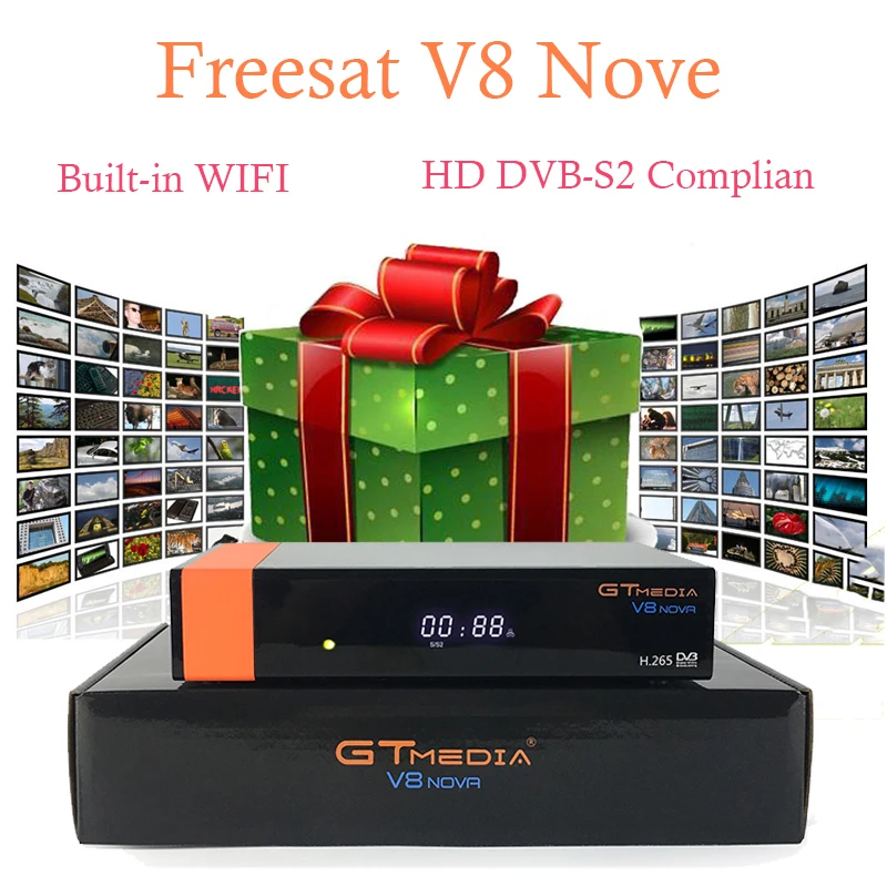 

GTMEDIA V8 NOVA Satellite TV Decoder Built-in WIFI USB2.0 DVB-S2 Media Player freesat V8 NOVA with Spain cccam server TV Box