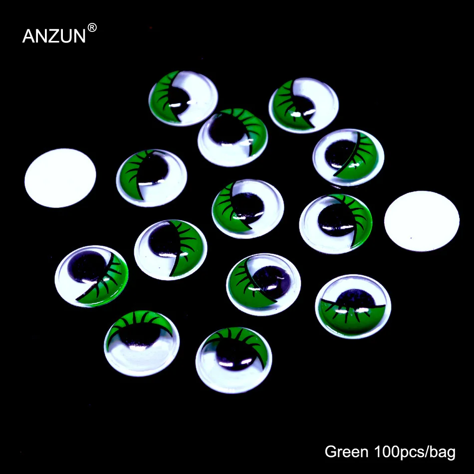 Green 100pcs 8/10/12/15 мм 100 шт. перемещение с изображением глаз и ресниц Пластик глаза перемещение глазного яблока для скрапбукинга "сделай сам" для игрушки куклы без самоклеящаяся - Цвет: Green 100pcs