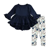 Одежда с длинными рукавами для маленьких девочек, От 2 до 7 лет платье с оборками, топы, штаны с цветочным принтом, комплект осенней одежды