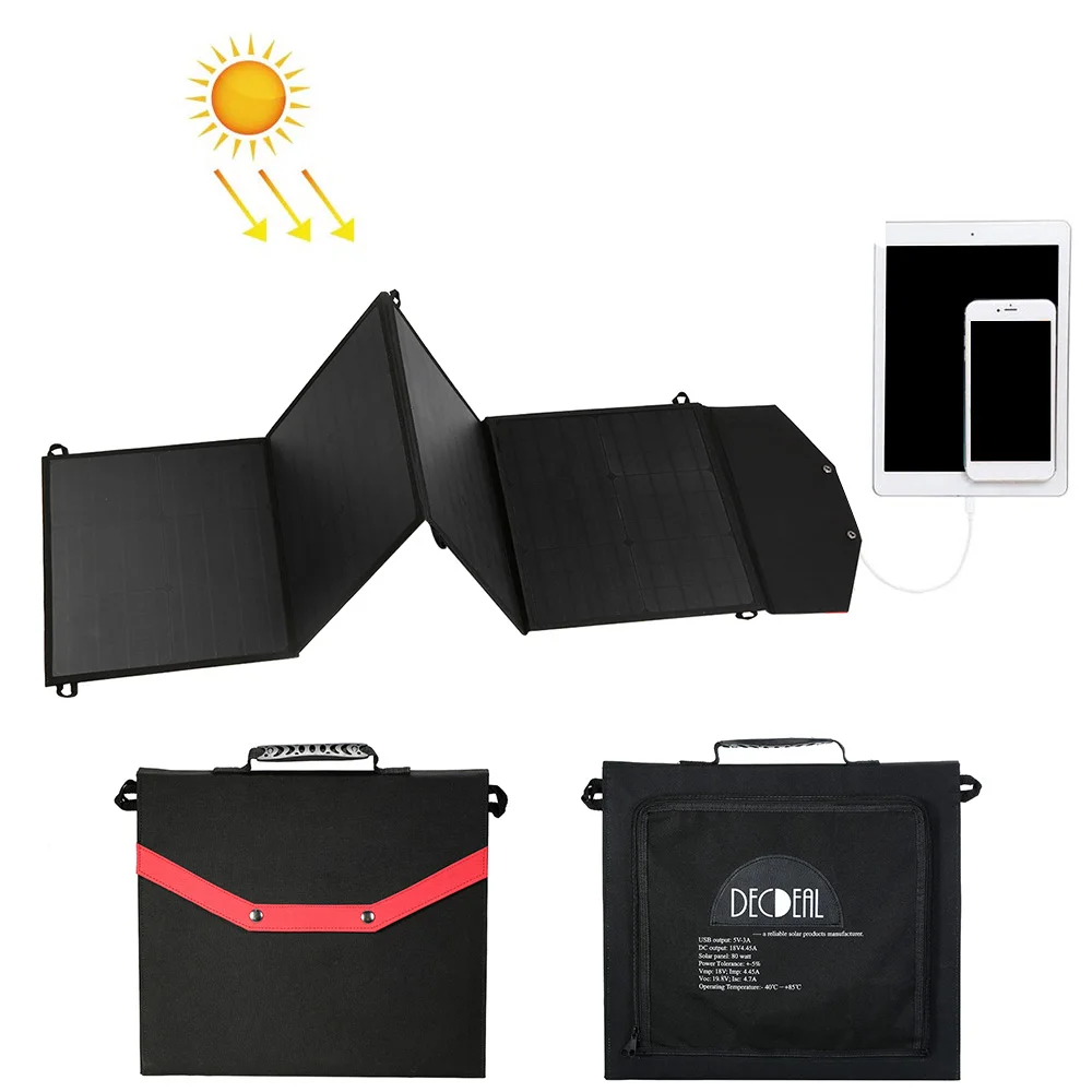 

Hot New 80W Portable Solar Panel Folding Solar Cells Charger Collapsible Outdoor Solar Panel Charger With 2 USB Ports High Power