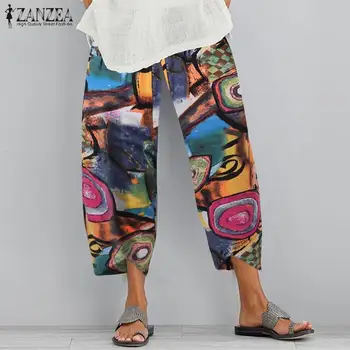 

Elegant Printed Harem Pants Women's Spring Trouser ZANZEA Casual Elastic Waist Long Pantalon Palazzo Female Turnip Plus Size