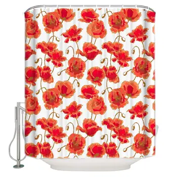 

Red Carnation Pattern Room Home no Smell Easy to wash Shower Curtain for Bathroom Bathroom Hotel Curtain Bathroom Waterproof