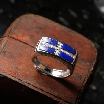 

Natural lapis lazuli ring Adjustable circle mouth 925 silver inlay Factory direct
