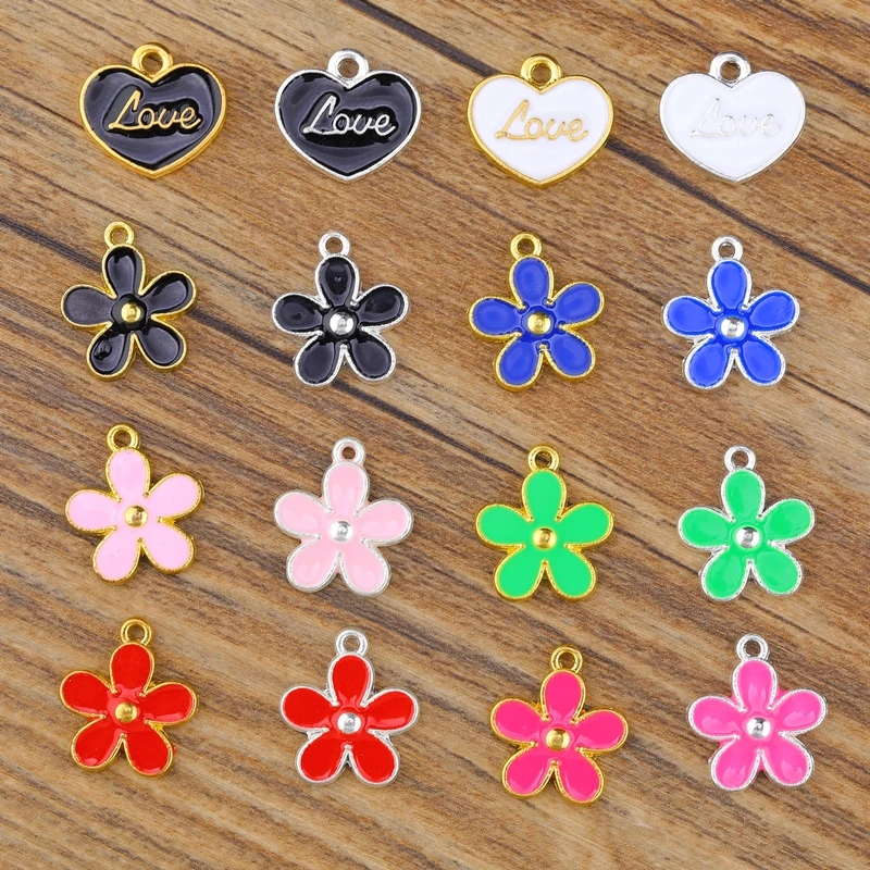Juya 15pcs/lot Gold Silver Color Enamel Charms Wholesale Hanbdmade