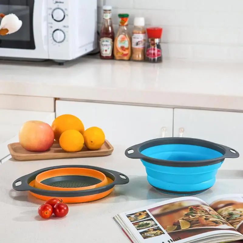 Foldable Drain Basket Colander Fruits Vegetable Washing Basket Strainer With Handle Kitchen Storage Gadgets Home Kitchen Tools
