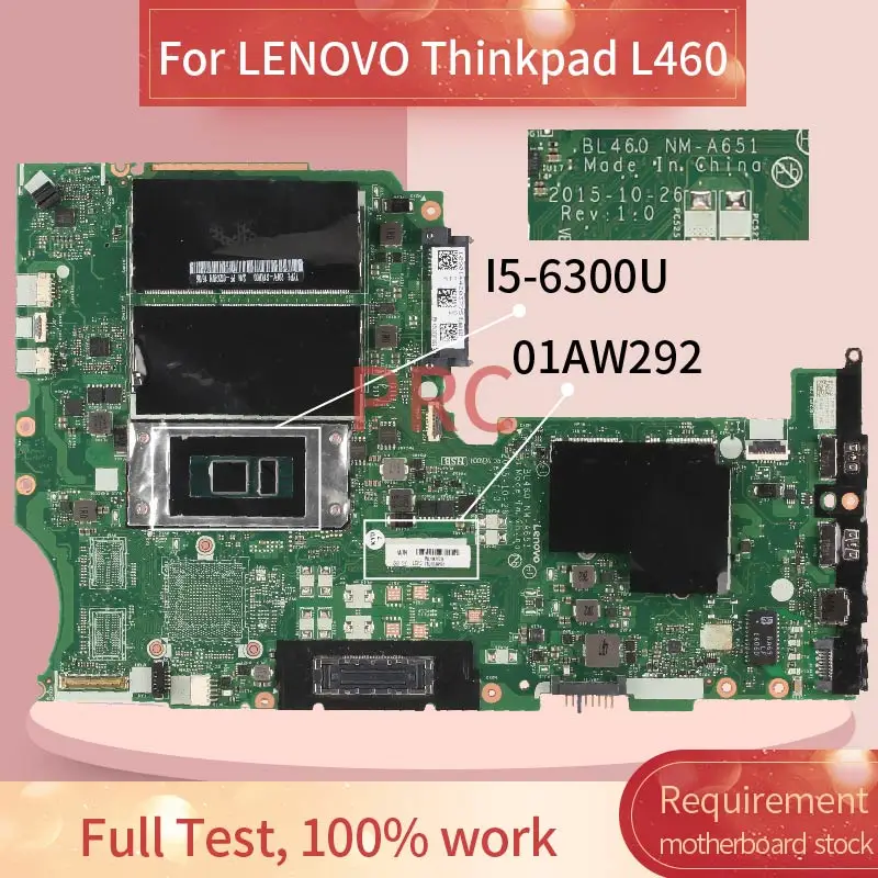 01AW292 For LENOVO Thinkpad L460 Laptop Motherboard BL460 NM-A651 SR2F0 DDR3 Notebook Mainboard