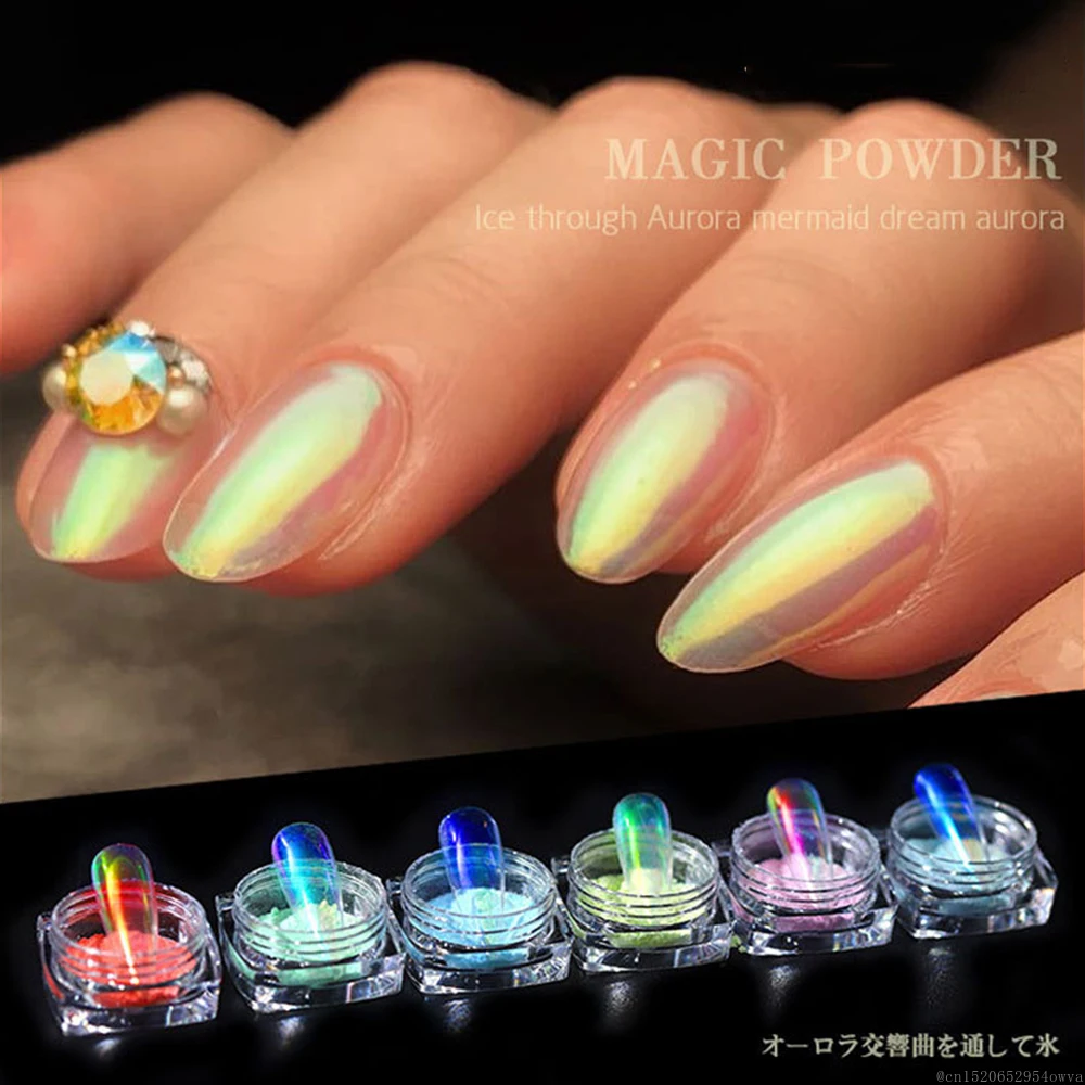 

6 Color Ice Transparent Mermaid Mirror Powder Magic Dust Laser Powder Nail Chrome UV Gel Pigment Nail Art Decorations TSLM1