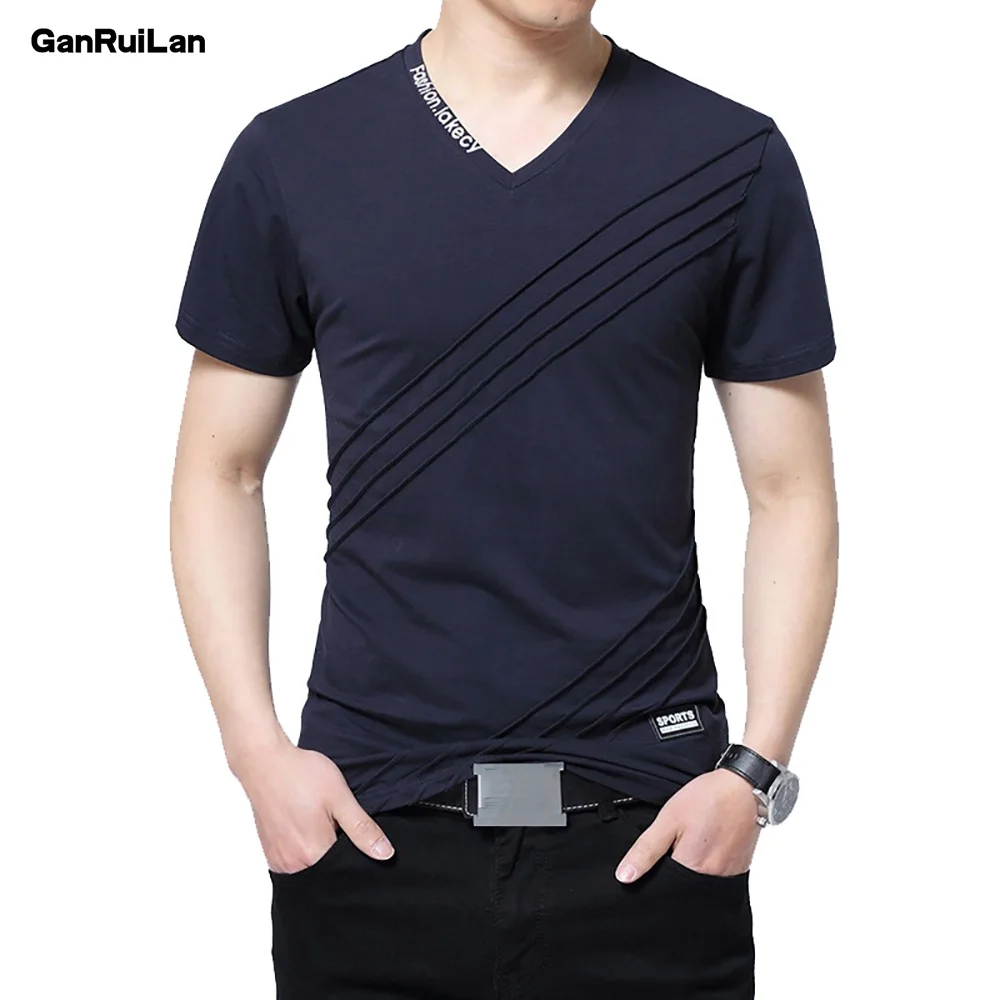 

2020 Summer T Shirt Men Patch Design Solid Color Short Sleeve Shirt New Mens V Neck T-shirt Casual T-shirt Slim Tee Shirt Hommes