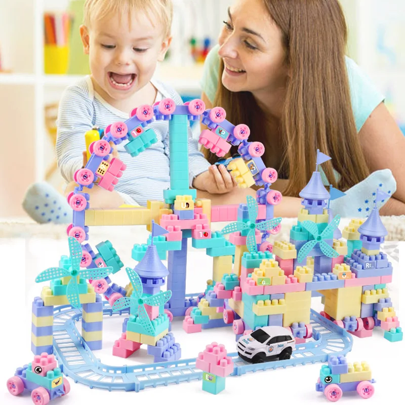 

100-200PCS Large Particles DIY Track Building Blocks Electric Rail Car Big Building Brick Compatible Education Toys For Children