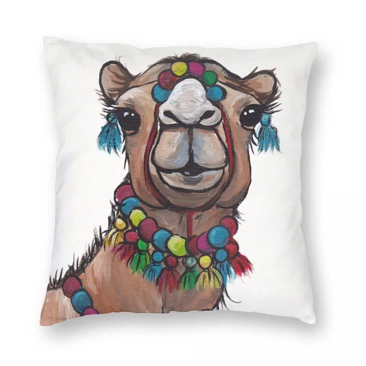 

Camel With Tassels Art Cute Camel Pillowcase Polyester Linen Velvet Creative Zip Decor Throw Pillow Case Home Cushion Cover