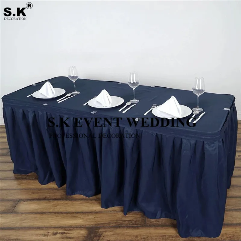 3 Meter Sold Pleated Polyester Table Skirt Rectangular Tablecloth Skirting For Banquet Wedding Party Event Decoration