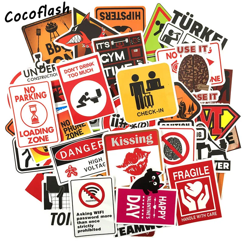 10/50 pcs Warning Sign Sticker wallpaper Decal Motorcycle Fridge Skateboard Doodle Funny Stickers for Auto Laptop Trunk Car