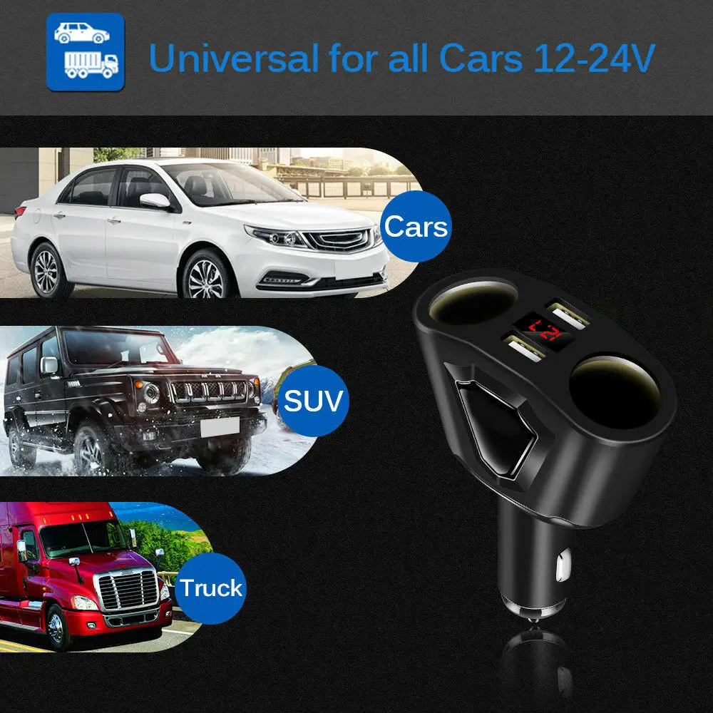 USB Автомобильное зарядное устройство 4 в 1 двойной USB зарядное устройство розетка для автомобильного прикуривателя сплиттер адаптер для телефона 2 порта DC 12 В 3.1A сплиттер светодиодный