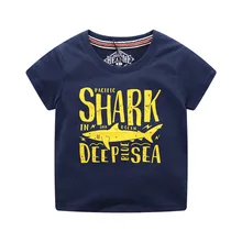 Прямая поставка от производителя в западном стиле, качественная детская рубашка из матовой ткани для мальчиков, Детская футболка с принтом акулы