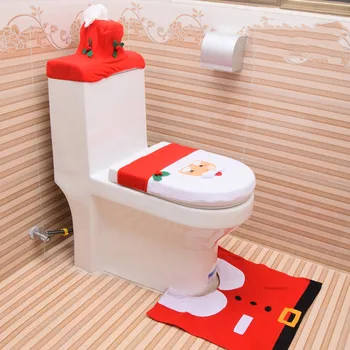 

3PC Christmas Closestool Cover Santa Claus Toilet Seat And Tissue Cover Set Christmas Decorations For Bathroom Mat kerst decorat