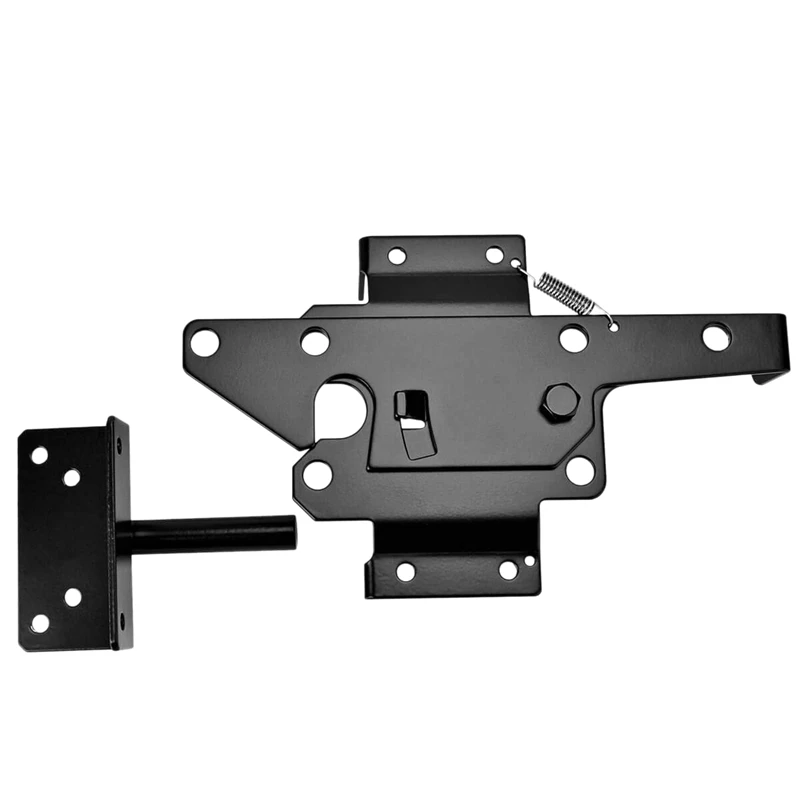 

HHO-Self-Locking Gate Latch - Post Mount Automatic Gravity Lever Wood Fence Gate Latches with Fasteners/Black Finish Steel Gate