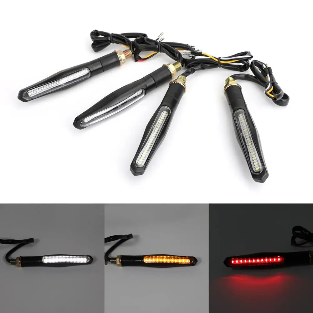 

Artudatech 4x Universal Motorcycle LED Front Rear Turn Signal Flowing Amber Indicator + White DRL + Red Brake Light