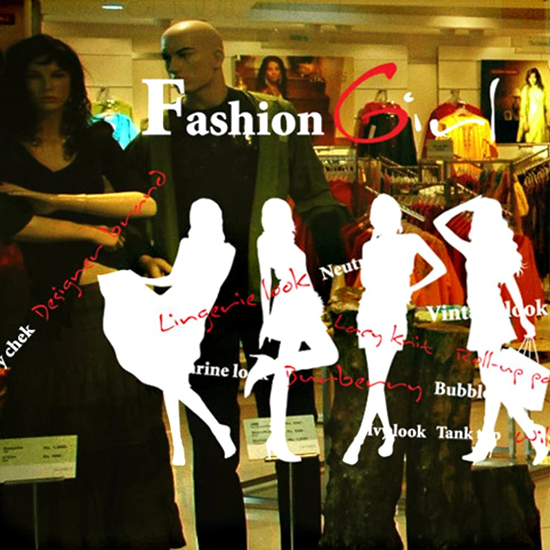 DCTAL Clothing Store Decal Sexy Lady Girls Glass Wall Sticker Decoration Clothing Store Decal Cloakroom Showcase Decor