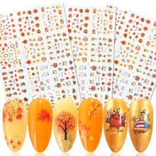 12 видов конструкций, Осенние Водные Наклейки для ногтей, благодарения, индейки, кленовый лист, наклейки для ногтей, сделай сам, слайдер, тату, маникюр, Декор, BEBN361-372