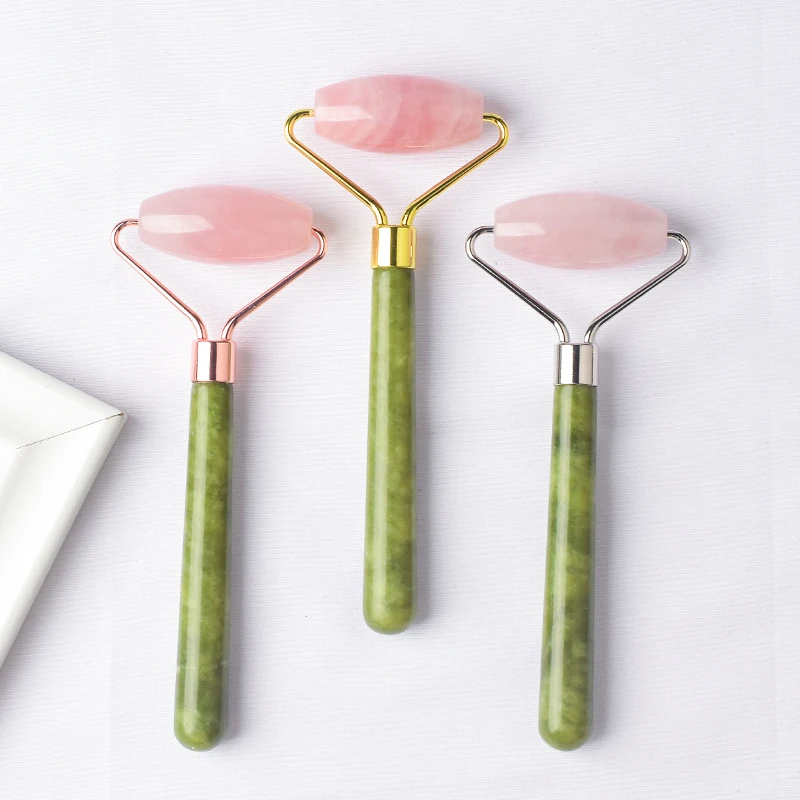 Natural Rose Quartz Facial Massager Green Jade Roller Gua Sha Tool