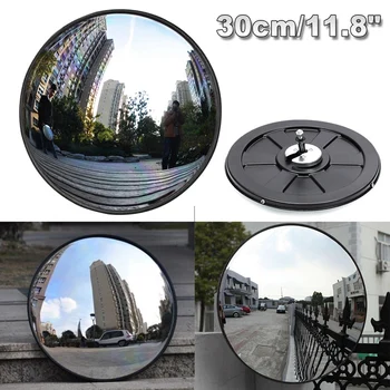 

30Cm Wide Angle Security Road Mirror Curved for Indoor Burglar Outdoor Safurance Roadway Safety Traffic Signal Convex Mirror(Bla
