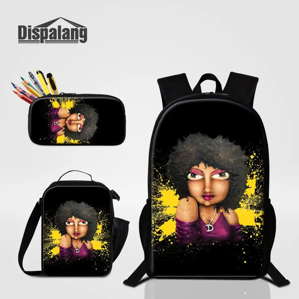 3 PCS Set02 Dispalang африканская девочка печать школьные сумки 3 шт. набор рюкзак Pencilbox Lunchbag для студентов женский пользовательский рюкзак для школы - Цвет: 3 PCS Set02