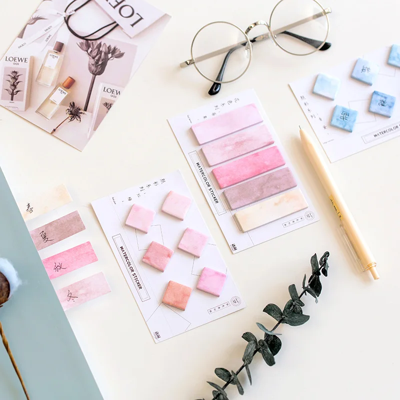 

Watercolor Style Different Shape Sticky Note Colorful Triangle Square Round Memo Pads 16pcs/lot
