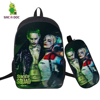 

Joker Harley Quinn Backpack Horror Suicide Squad School Bags for Teenage Girls Travel Back Pack Funny Bookbag Pencil Case 16inch