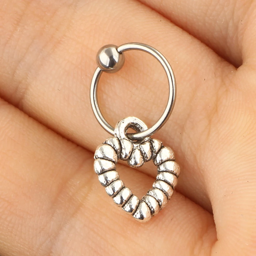 heart TIANCIFBYJS, 20 г, 100 шт., нержавеющая сталь, болтающиеся сегментные кольца, бесшовные кольца для носа, хрящи, серьги на Козелок, пирсинг для тела - Окраска металла: heart