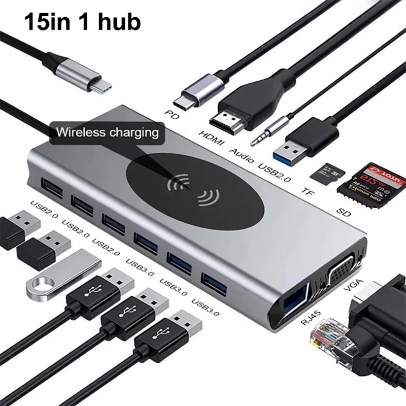 Док-станция USB Type C HUB к HDMI-совместимый адаптер OTG Vga RJ45 Lan Multi PD 3 0 USB-C для MacBook Pro Air