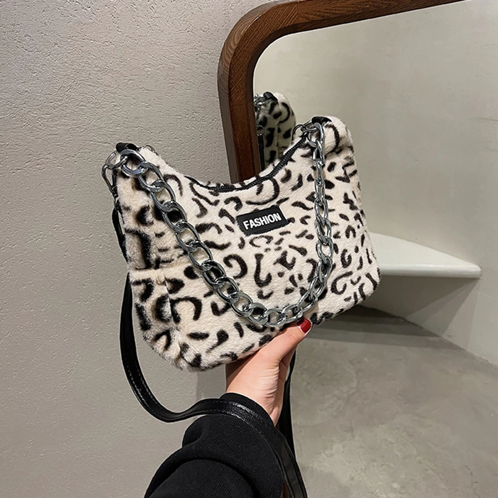 fluffy animal print tote bag