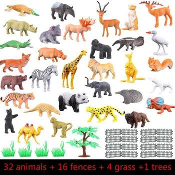 

53pcs/Set Kids Animal Toys Plastic PVC Model of the Simulation Wild Animal Zoo Kingdom Trees Fences Toys for Children Xmas Gift