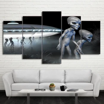 

HD printed 5 piece canvas art Alien UFO Painting wall pictures for living room