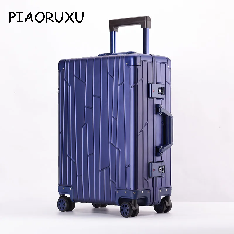 Piaoruxu 2" 24" дюймов Алюминиевый Спиннер Дорожный чемодан тележка для ручного багажа с колесом - Цвет: Blue