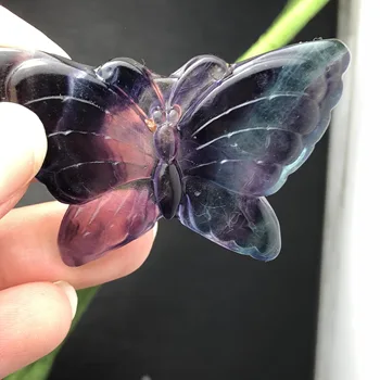 

Natural Fluorite Crystal Butterfly Different Color Hand Carved Figurine Home Decoration Gemstone Collection Reiki Stone