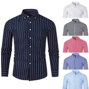 

Men Shirt Casual Business Slim Striped Long Sleeve Top Beach Blouse Plus Size hawaiian shirt 3XL camisa masculina streetwear